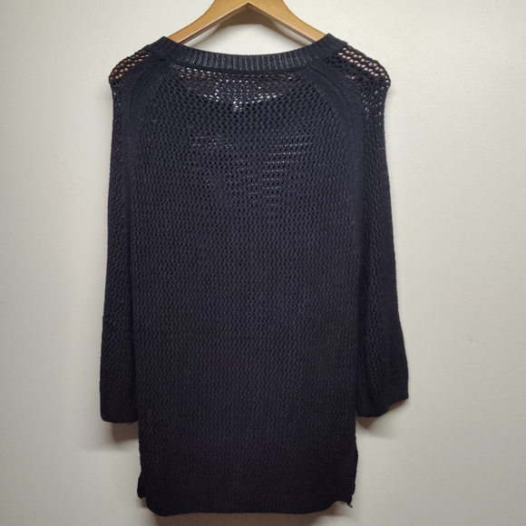 Brochu Walker Crochet Sweater Women Size L Black 3/4 Sleeve Relaxed Fit - Picture 5 of 8